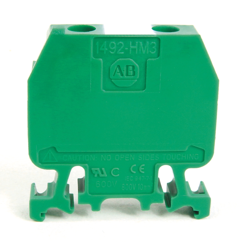 Product image for Block terminal 1-circuit finger-safe multi-rail mount 12-30AWG 24A 600V green