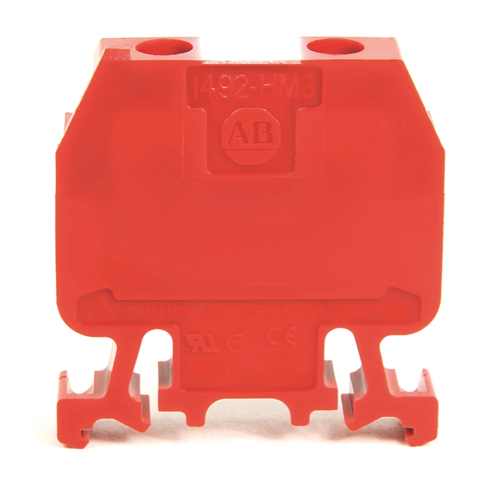 Product image for Block terminal 1-circuit finger-safe multi-rail mount 12-30AWG 24A 600V red