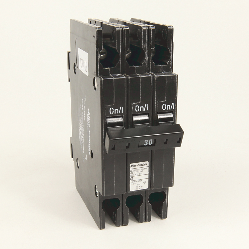 Product image for Breaker, 1/2" wide, 10 kA AIC, 3 pole, 30 Amp