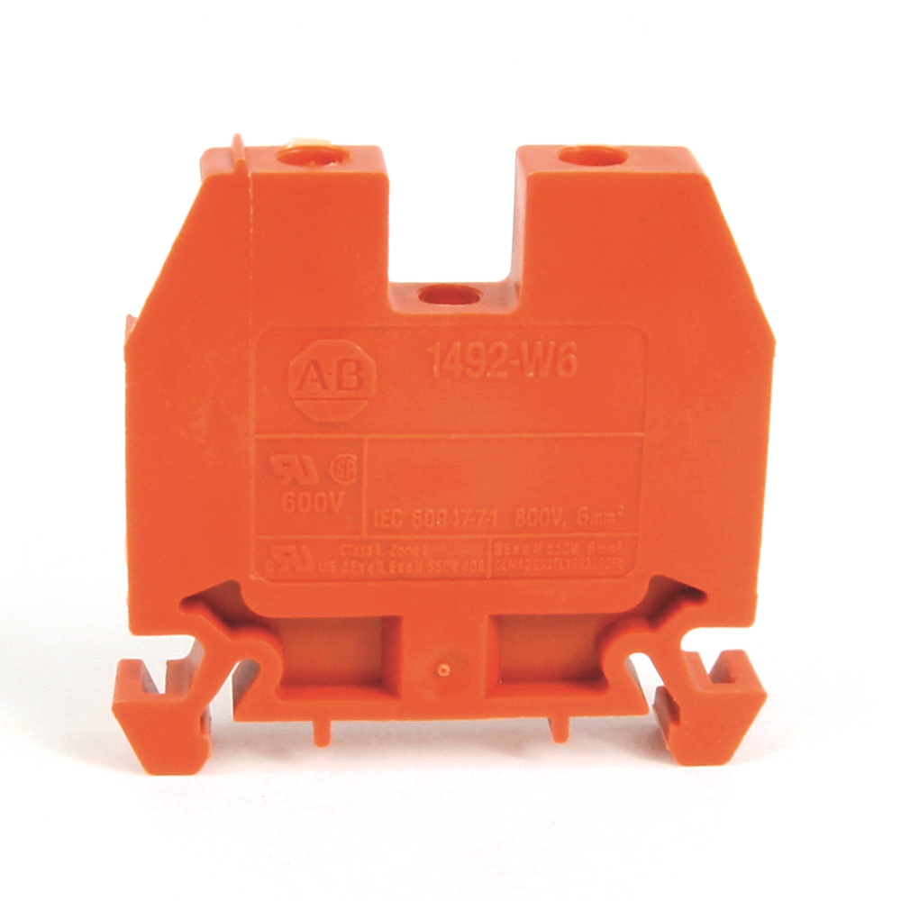 Product image for Block terminal 1-circuit screw feed-through 10-22AWG 40A 600V orange