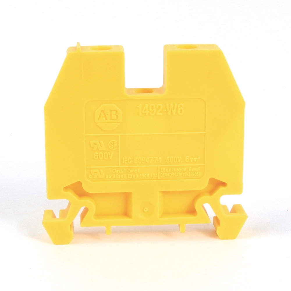 Product image for Block terminal 1-circuit screw feed-through 10-22AWG 40A 600V yellow