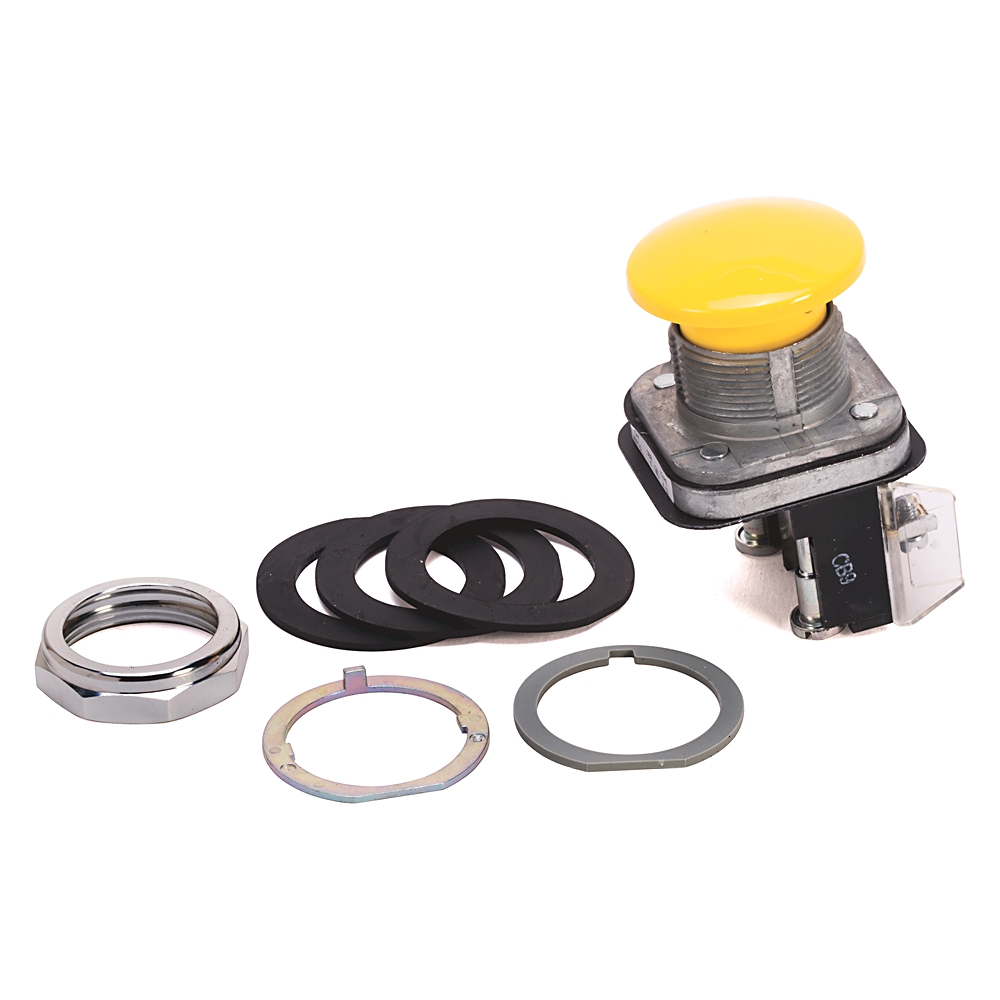 Product image for ABRA 800T-D9D2 PUSHBUTTON YELLOW MUSHROOM HEAD 1NC