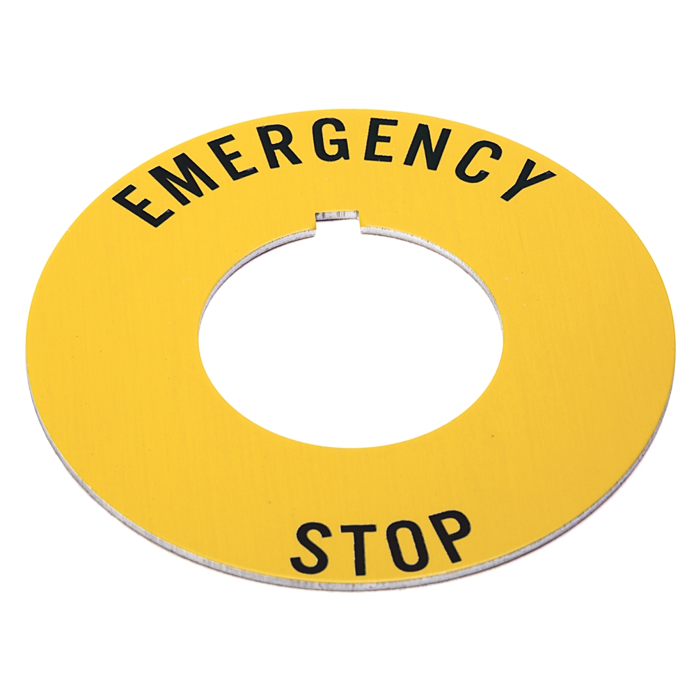 ABRA 800T-X646EM NAMEPLATE LEGEND EMERGENCY STOP YELLOW IEC RING 30.5MM