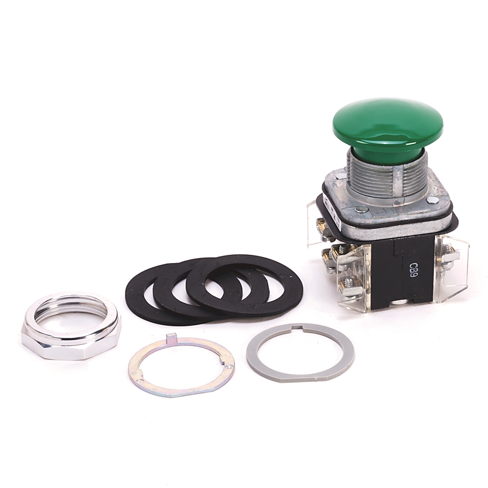 Product image for Pushbutton momentary 2NO-2NC mushroom head green