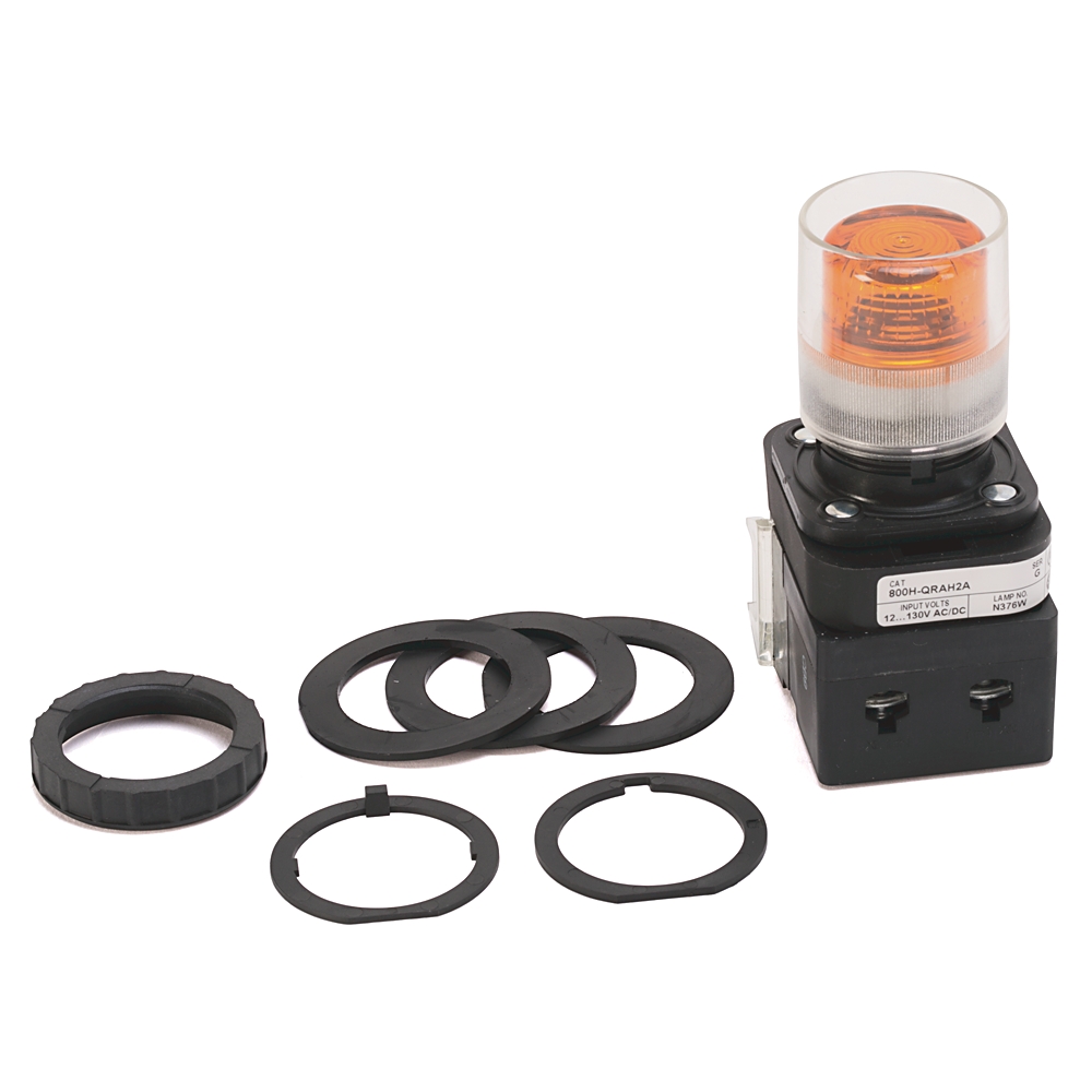 Product image for Pushbutton extended head with guard LED 12-130VAC/DC amber lens