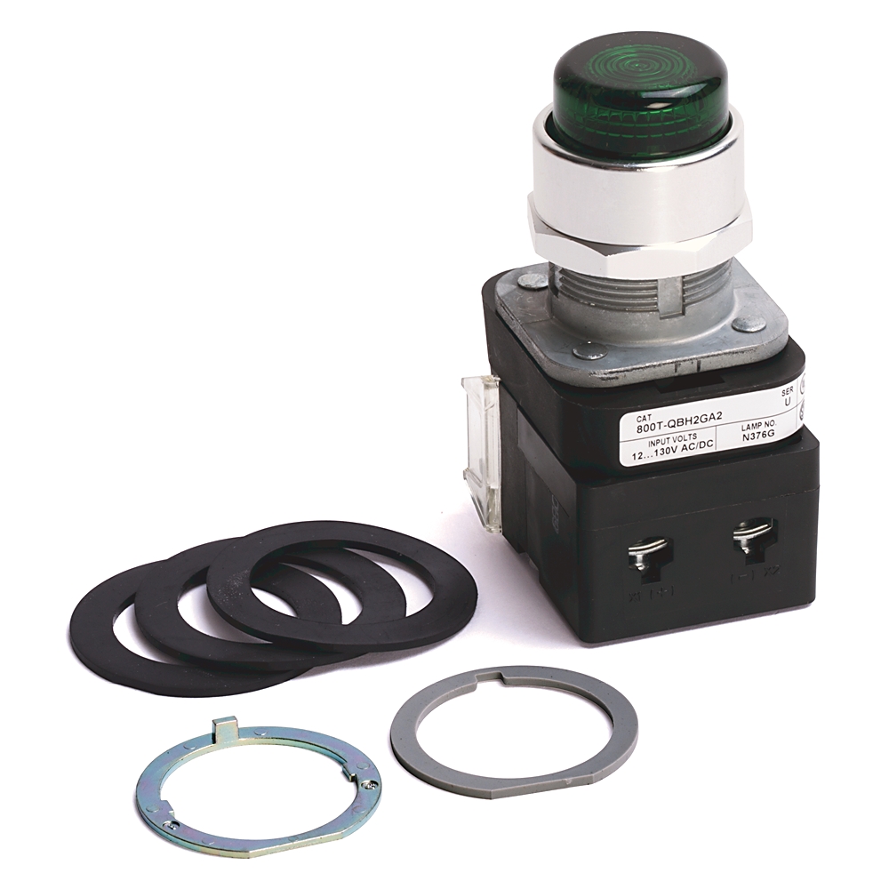 Product image for ABRA 800T-QBH2G PUSHBUTTON 30.5MM 12V- 130V FULL VOLTAGE TYPE EXTENDED HEAD ILLUMINATED LED WO/ GUARD GREEN LENS