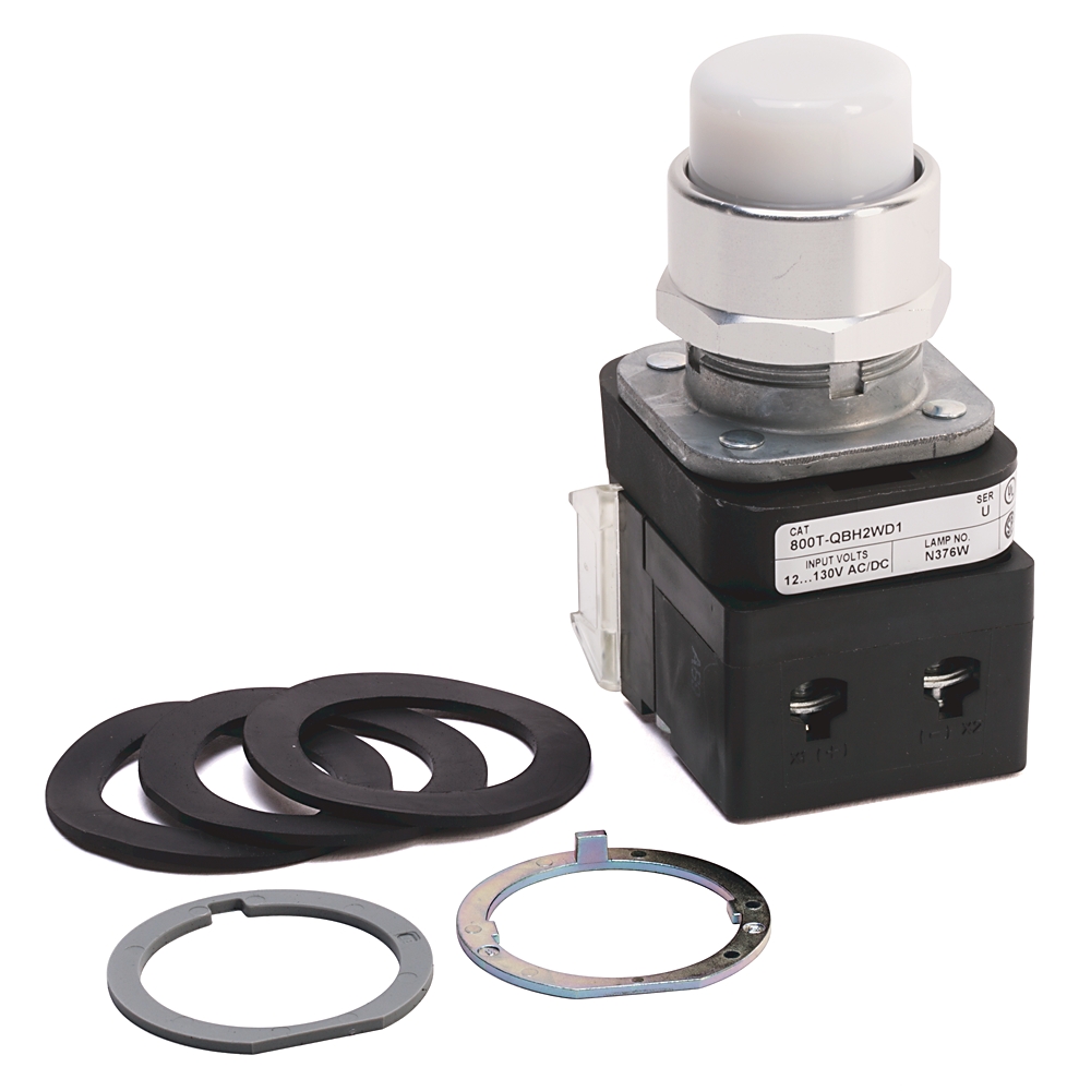 Product image for ABRA 800T-QBH2W PUSHBUTTON 30.5MM 12V- 130V FULL VOLTAGE TYPE EXTENDED HEAD ILLUMINATED LED WO/ GUARD WHITE LENS