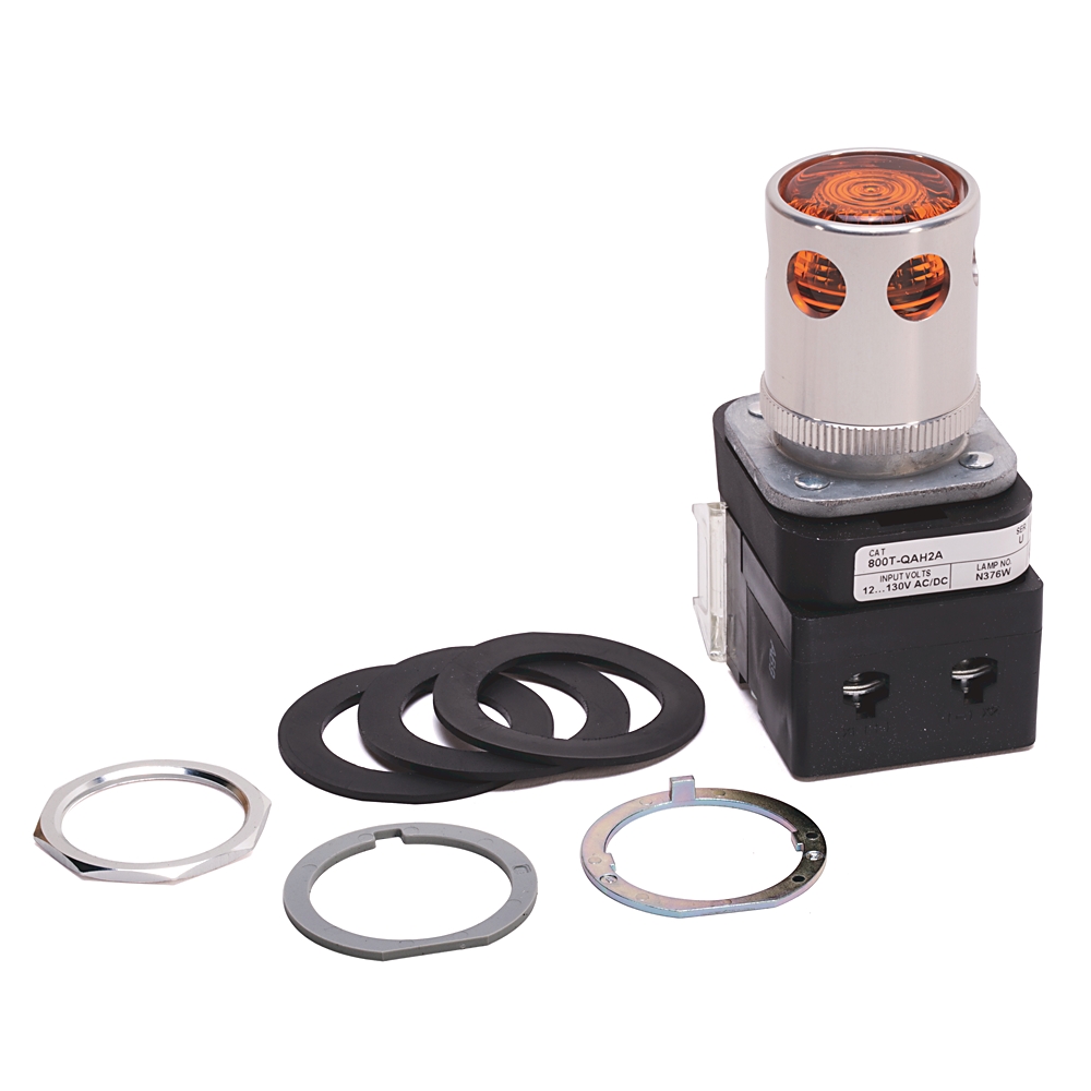 Product image for ABRA 800T-QAH2A PUSHBUTTON 30.5MM 10V- 130V FULL VOLTAGE TYPE EXTENDED HEAD LED AMBER LENS
