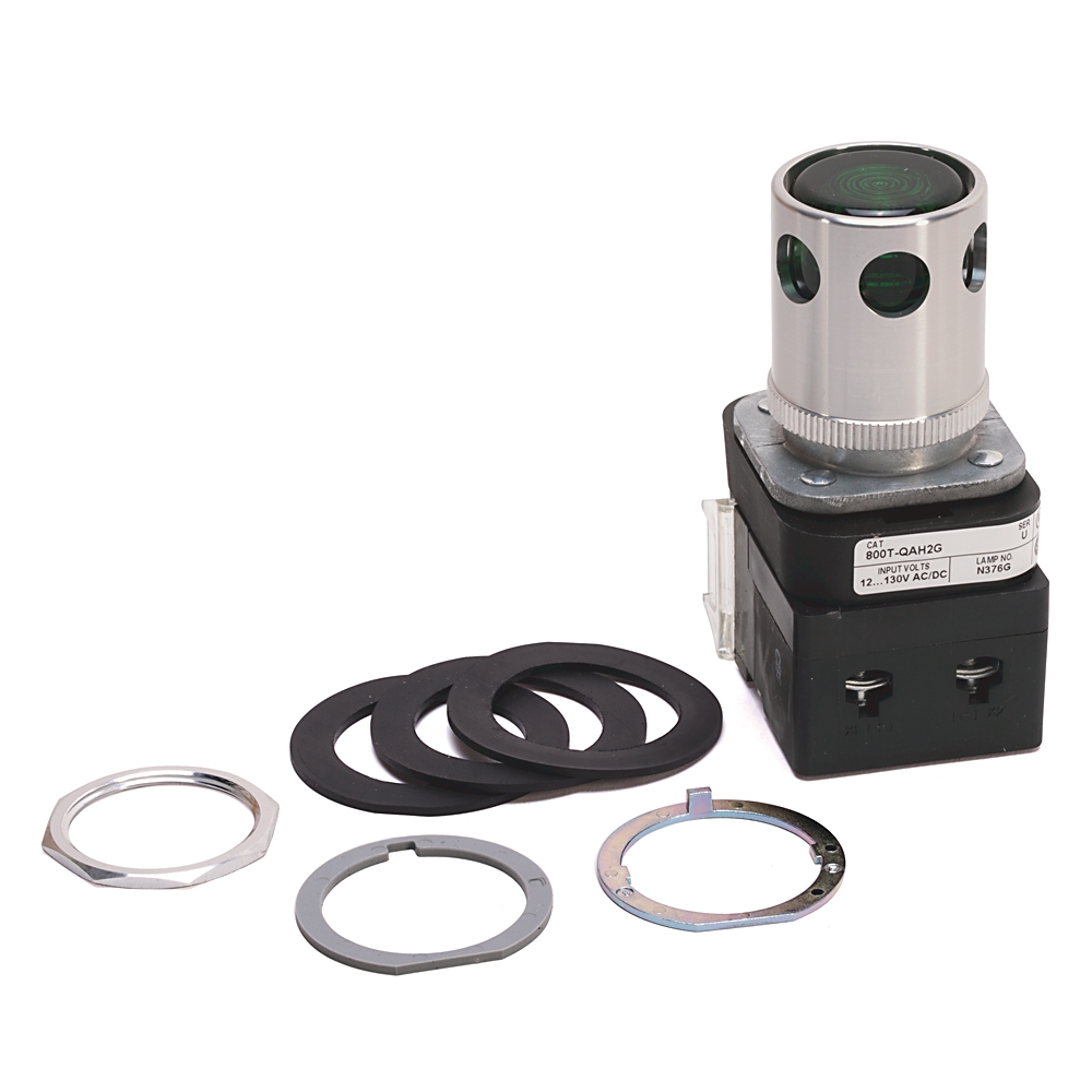 Product image for ABRA 800T-QAH2G PUSHBUTTON 30.5MM 10V- 130V FULL VOLTAGE TYPE EXTENDED HEAD LED GREEN LENS