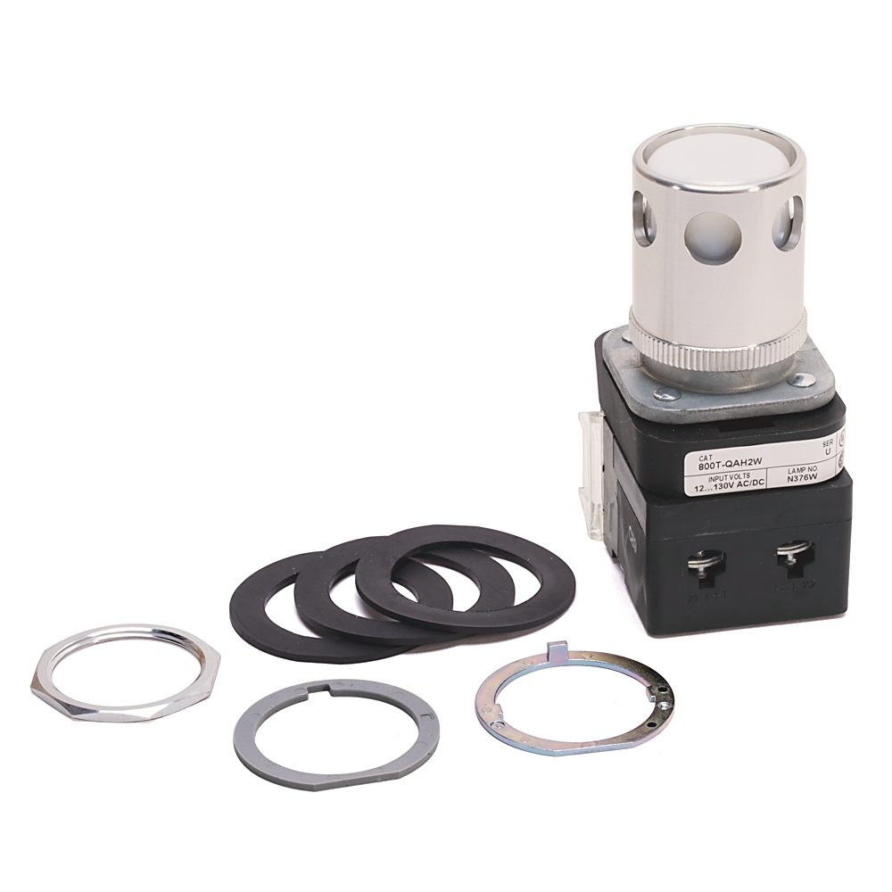 Product image for ABRA 800T-QAH2W PUSHBUTTON 30.5MM 10V- 130V FULL VOLTAGE TYPE EXTENDED HEAD LED WHITE LENS