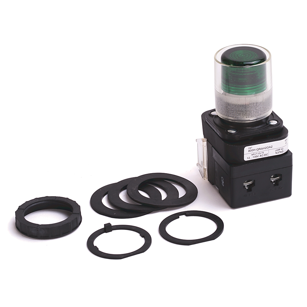 Product image for Pushbutton 1NO-1NC extended head with guard LED 12-130VAC/DC green lens