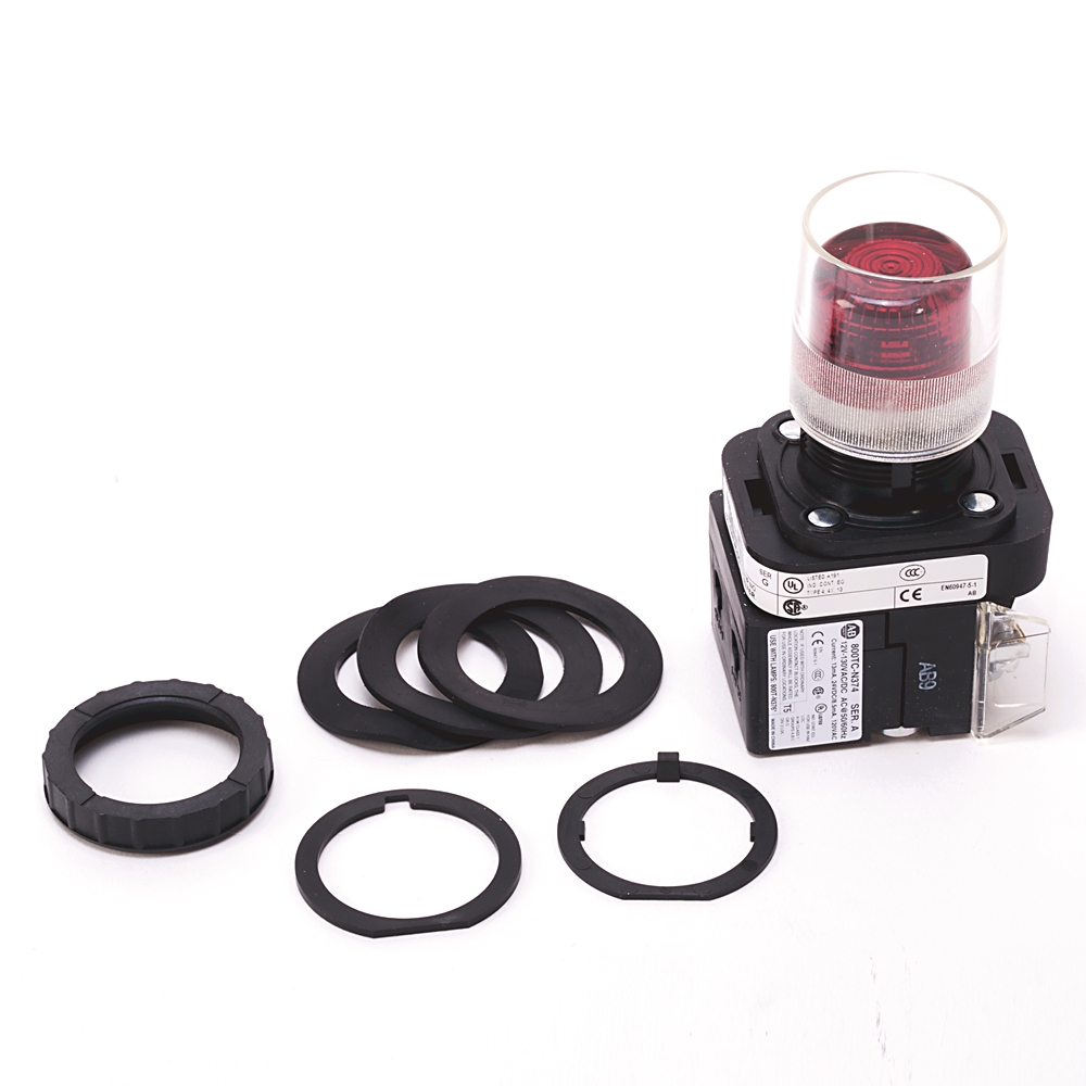 Product image for Pushbutton universal LED extended head guard 1NO-NC 130V red