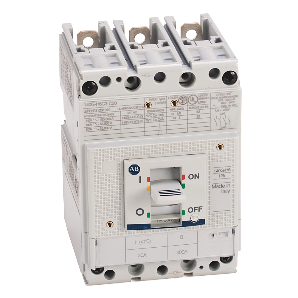 Product image for Circuit breaker 3-pole H-frame 65kA 15A busbar top feed