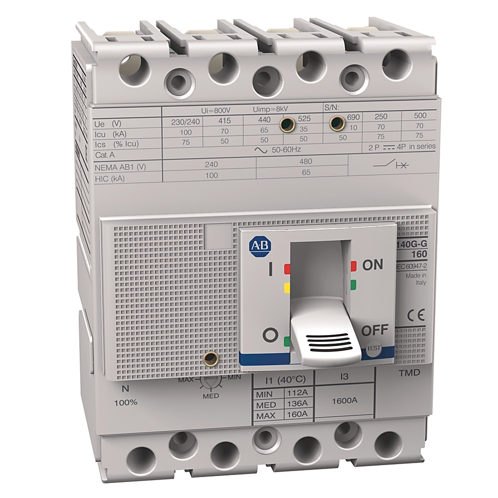 Product image for MCCB G-frame thermal-magnetic trip 4P 35kA 160AMP