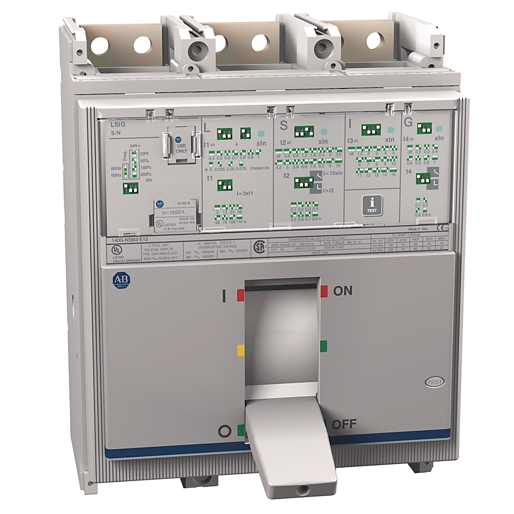 Product image for MCCB N-frame electronic LSIG trip 4P 65kA 1200AMP