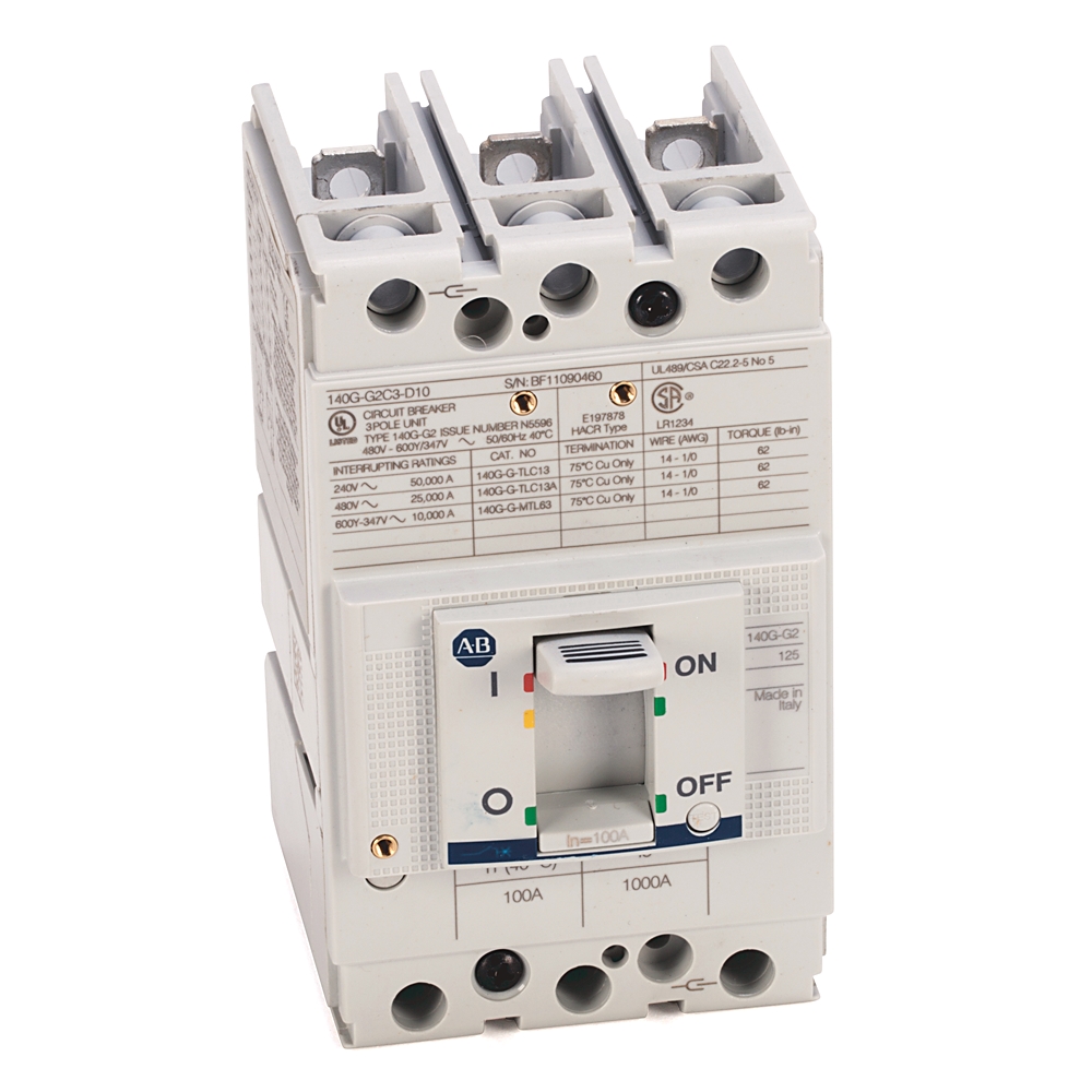 Product image for MCCB G-frame thermal-magnetic trip 3P 25kA 100AMP
