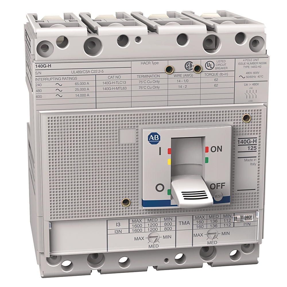 Product image for MCCB H-frame thermal-magnetic trip 4P 25kA 160AMP