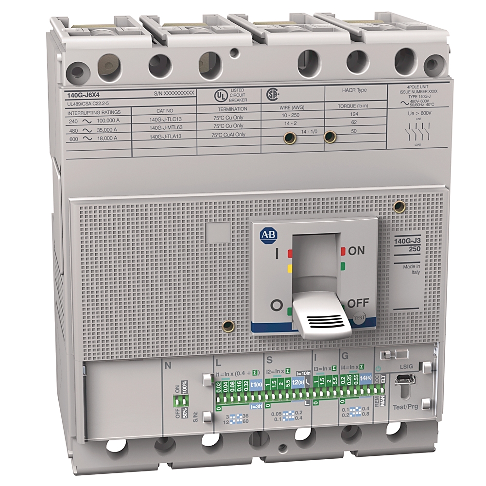 Product image for MCCB J-frame electronic LSIG trip 3P 65kA 250AMP