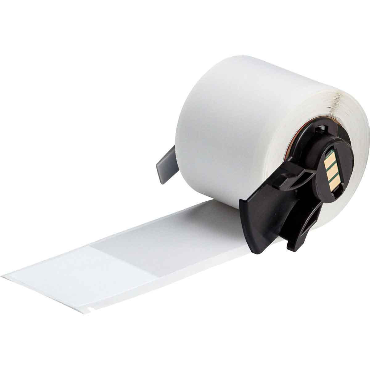 Product image for BMP61 M611 TLS 2200 Self-Laminating Vinyl Wire and Cable Labels, 6" H x 1.5" W, Roll of 50 Labels, Clear/White