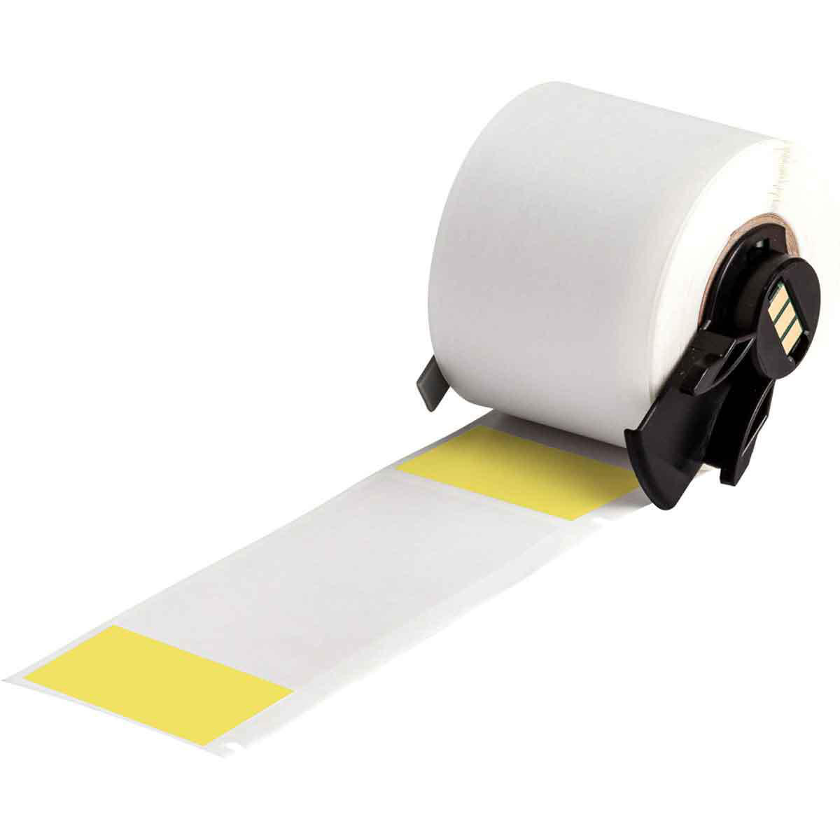 Product image for BMP61 M611 TLS 2200 Self-Laminating Vinyl Wire and Cable Labels, 4" H x 1.5" W, Roll of 100 Labels, Yellow/Translucent
