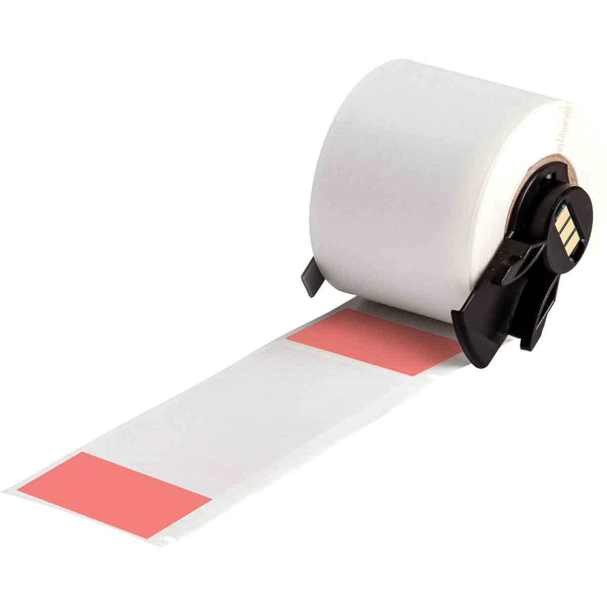 Product image for BMP61 M611 TLS 2200 Self-Laminating Vinyl Wire and Cable Labels, 4" H x 1.5" W, Roll of 100 Labels, Red/Translucent
