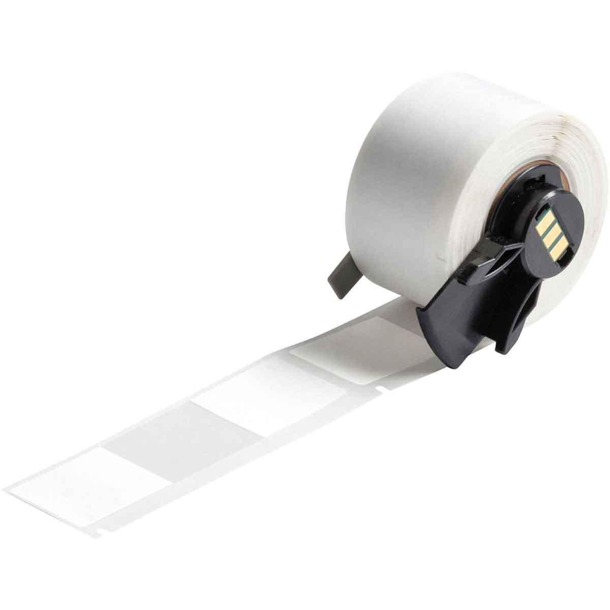 Product image for BMP61 M611 TLS 2200 Self-Laminating Vinyl Wire and Cable Labels, 3.375" H x 1" W, Roll of 100 Labels, Clear/White