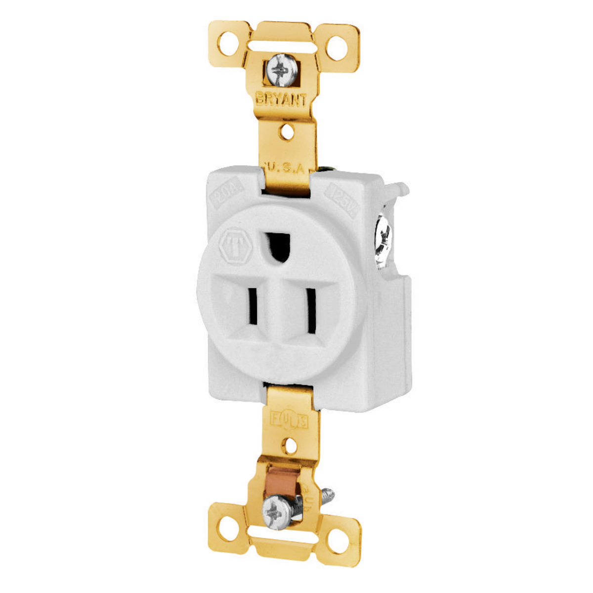 Product image for Straight Blade Devices, Receptacles, Single, Commercial/Industrial Grade, 2-Pole 3-Wire Grounding, 15A 125V, 5-15R, White, Single Pack