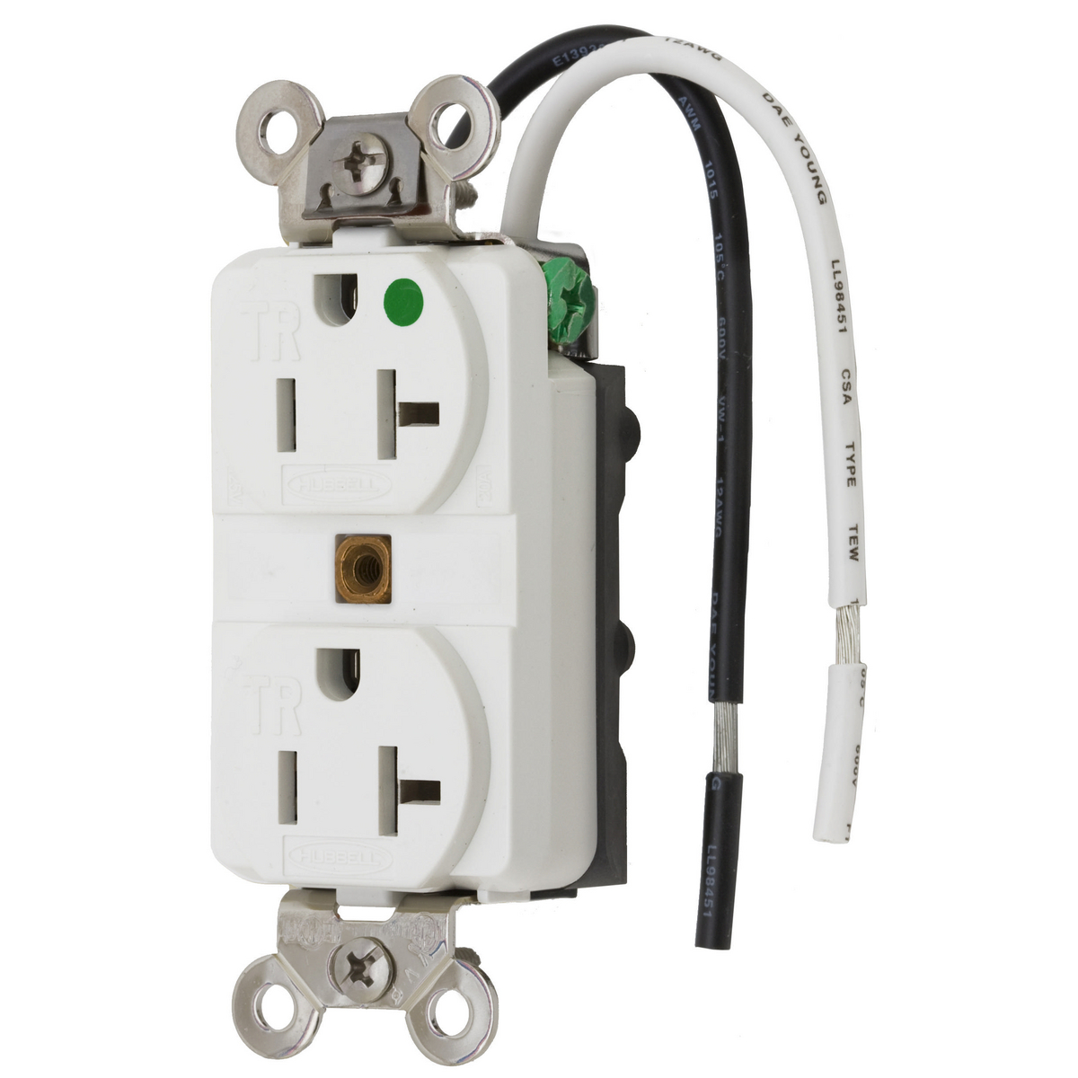 Product image for Receptacle duplex flush nylon 2P3W 20A 5-20R wht