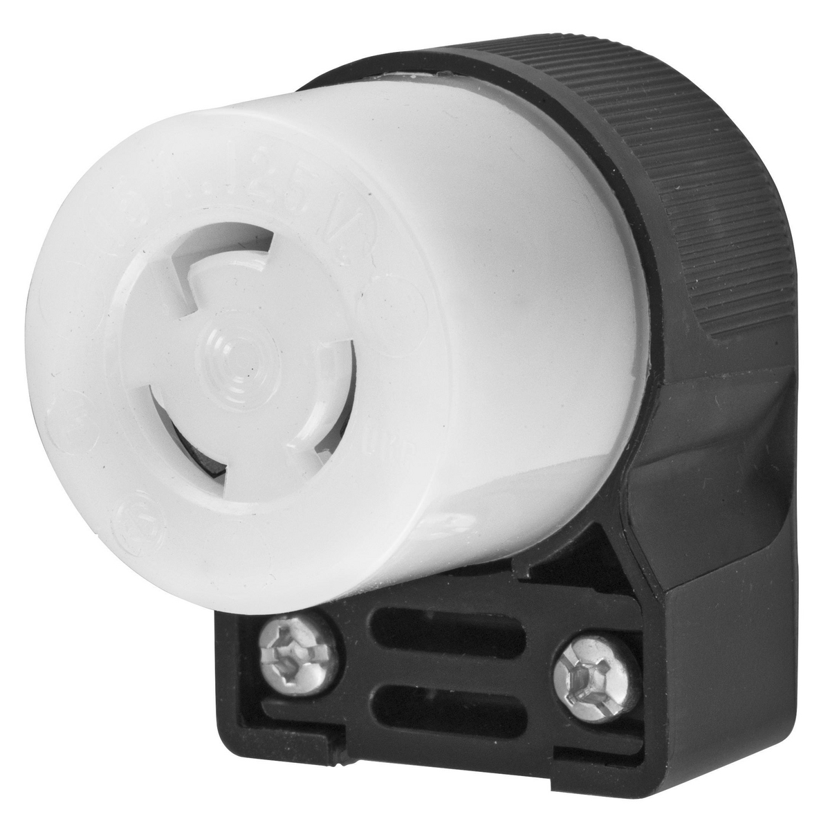 Product image for Connector twist-lock angle 2-pole 3-wire NEMA L5-15R 15A 125V black/white