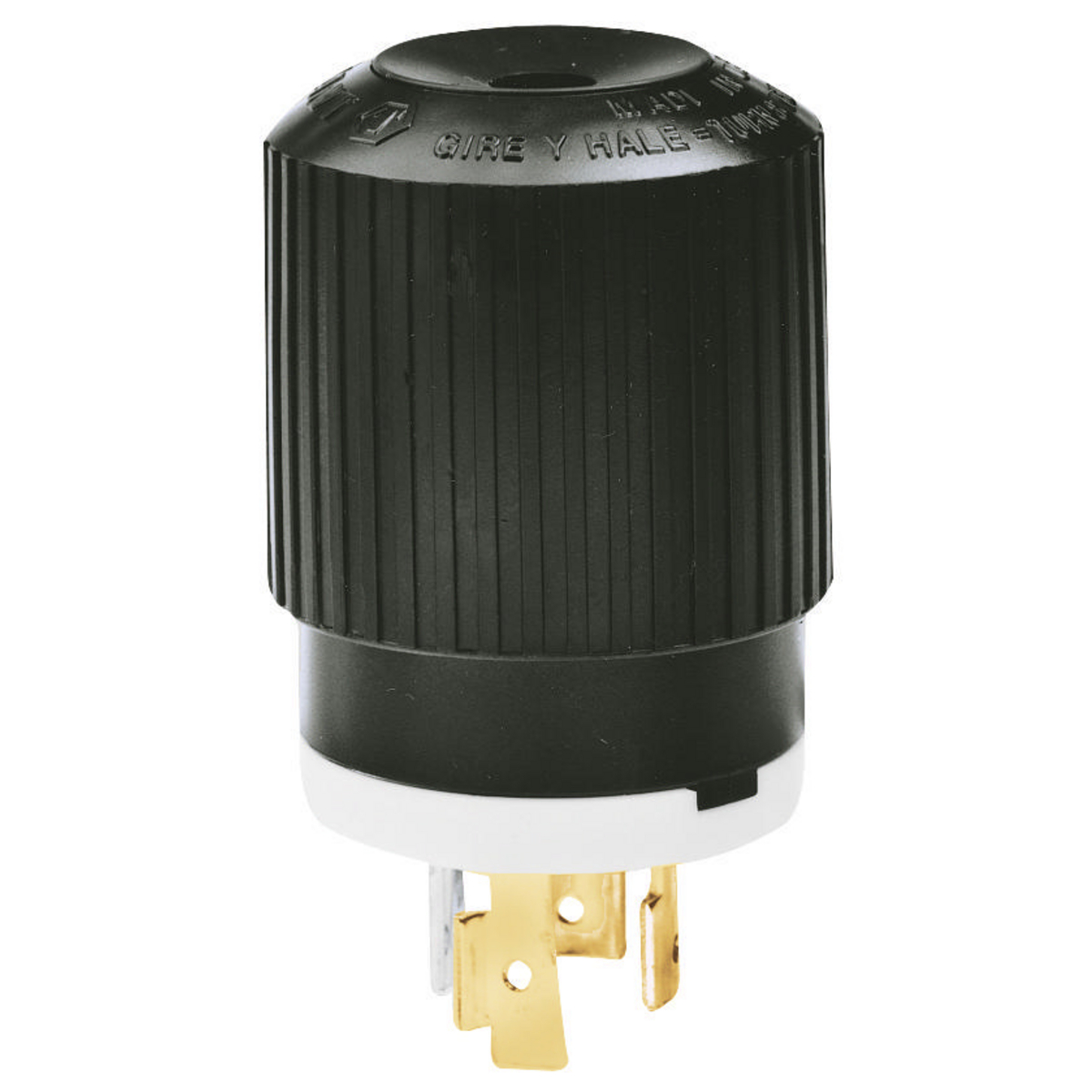 Product image for Locking Devices, Industrial, Male Plug, 30A 3- Phase Delta 600V AC, 3-Pole 4-Wire Grounding, L17-30P, Screw Terminal, Black and White