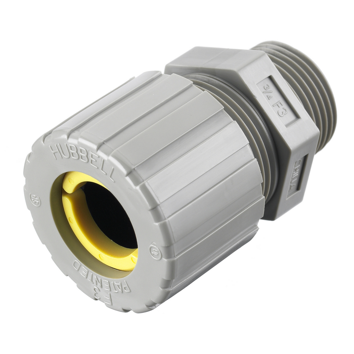 Product image for HUB SHC1037CR CONN CORD STR 3/4"HUB MALE FORM SIZE F3 YELLOW NYLON GREY .63"-.75"CORD DIA
