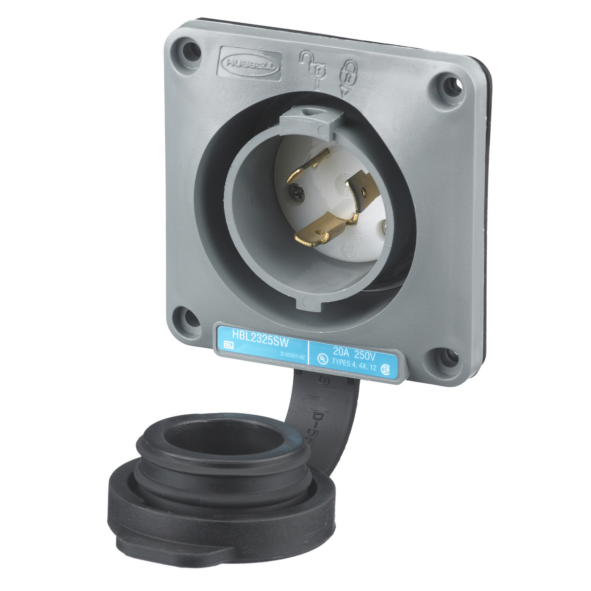 Product image for Plug L6-20P inlet twlo+door 2P 20A 250V gray