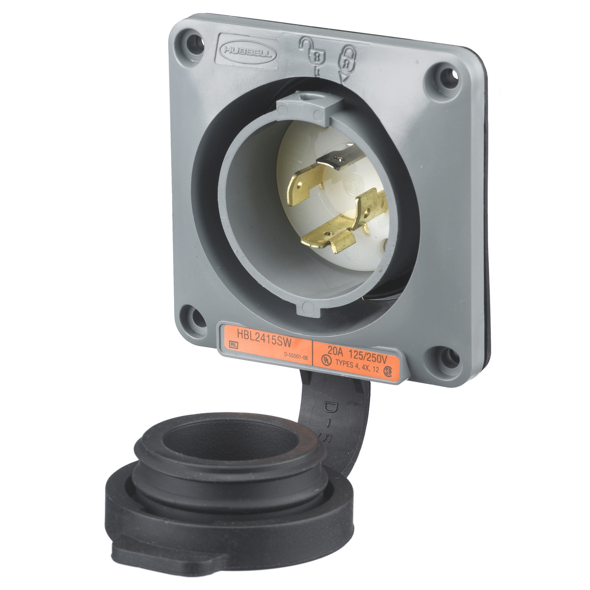 Product image for Plug L14-20P inlet twlo+door 2P 20A 125/250V gray