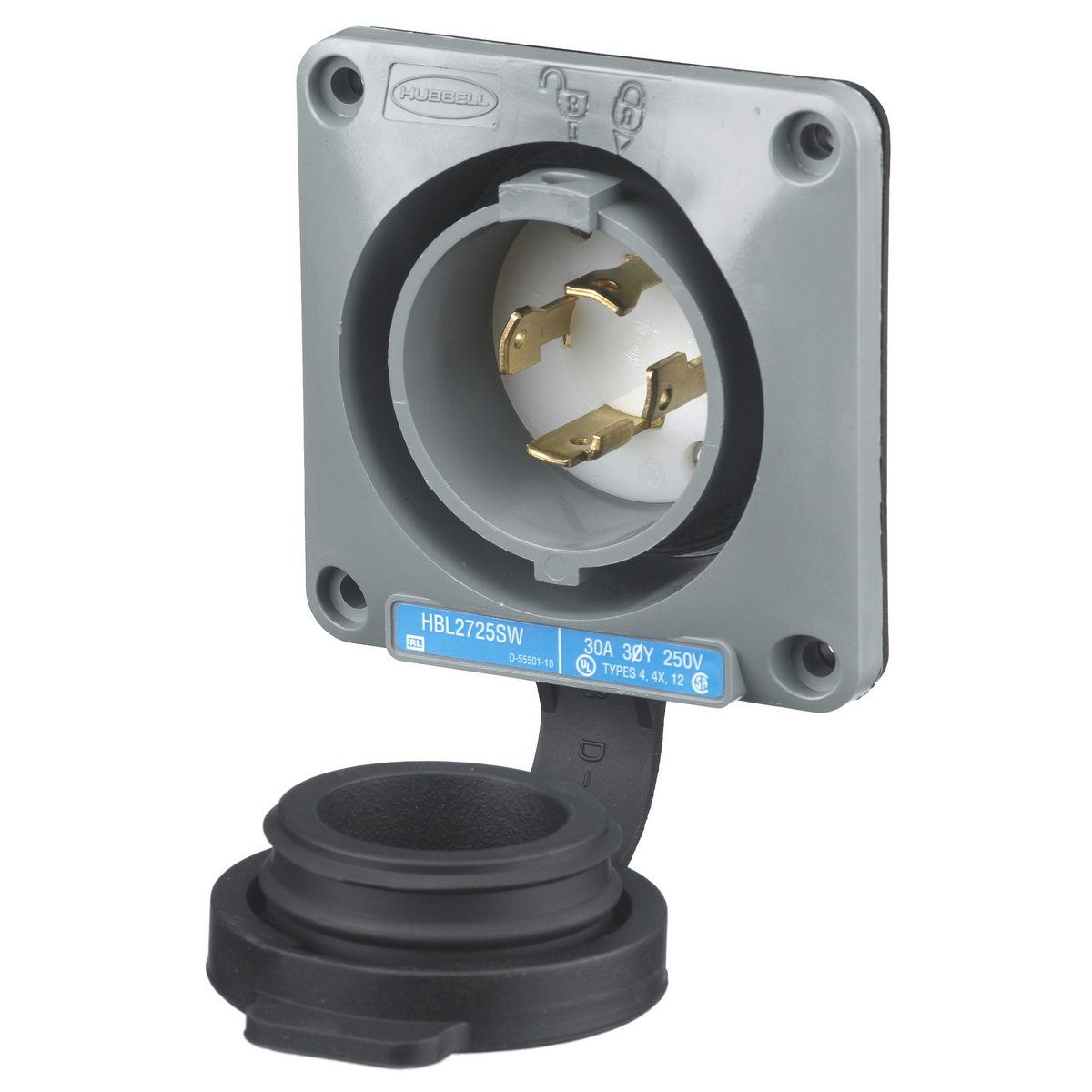 HUB HBL2725SW INLET FLANGED 30A TL 3P 250V L15-30P LOCKING