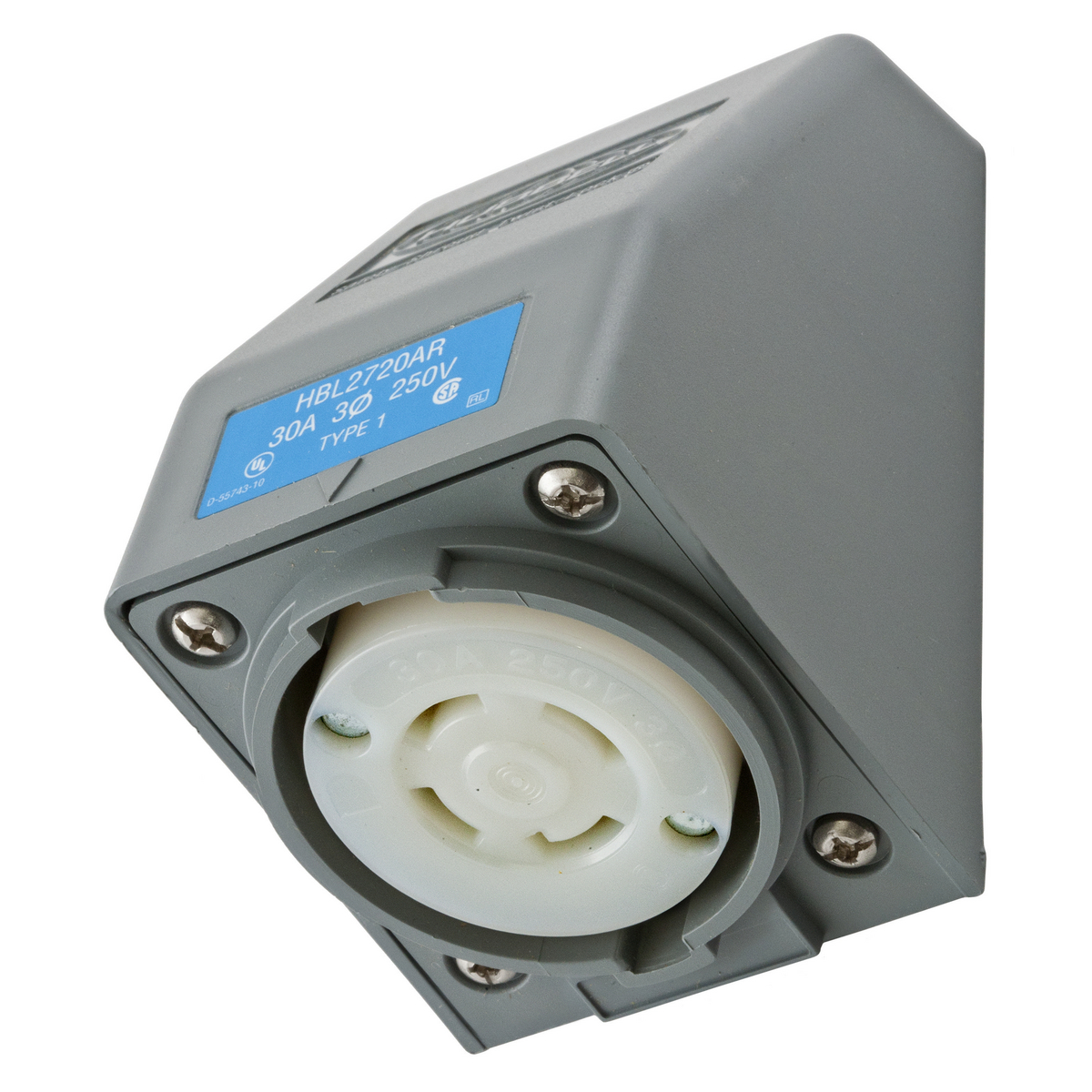 Product image for Receptacle L15-30R outlet angle 30A 250V WP gray