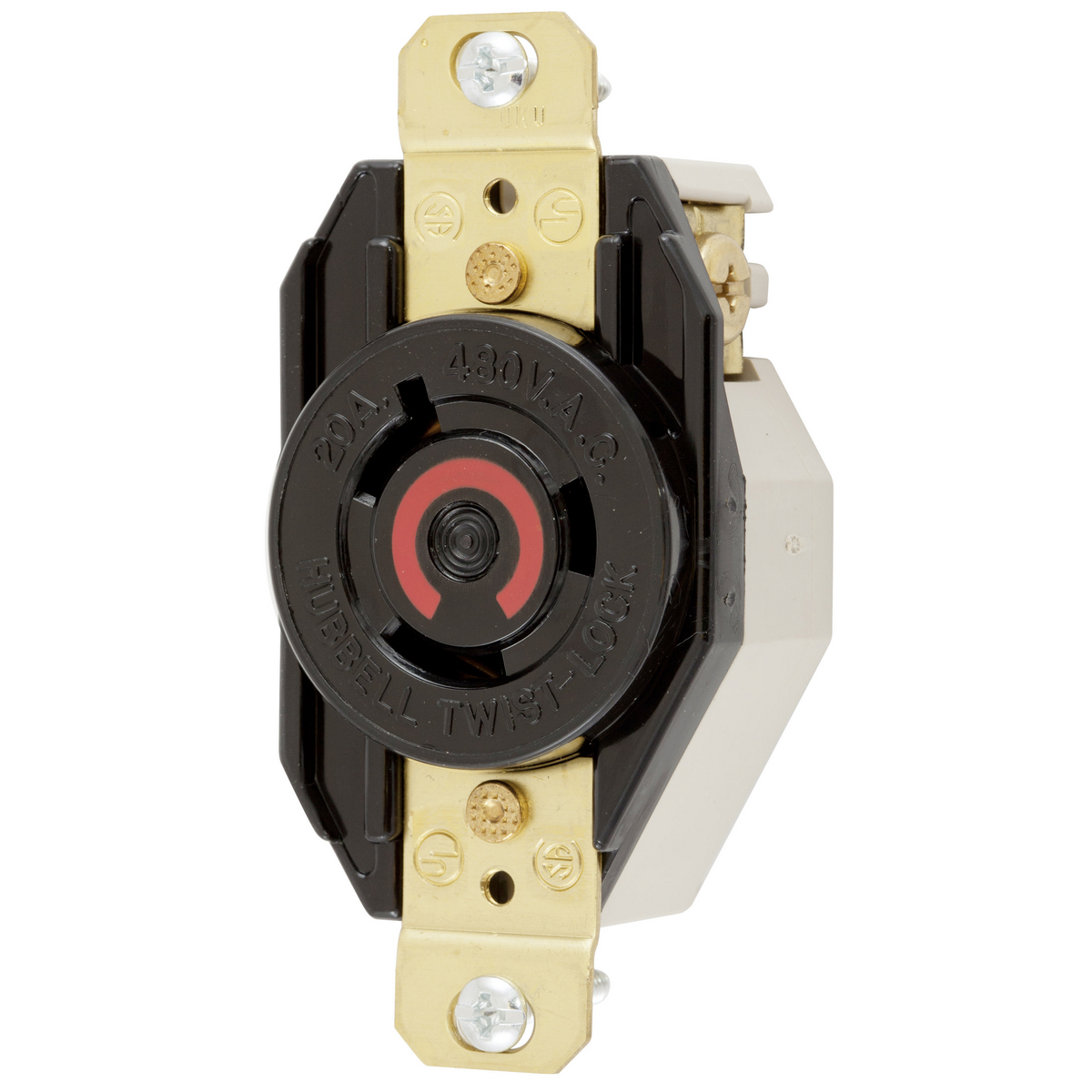 Product image for HUB HBL2340 RECEPT TL 20A 2P3W SINGLE FLUSH 1R B&S WIRED 480V NEMA L8-20R BLACK NYLON FACE