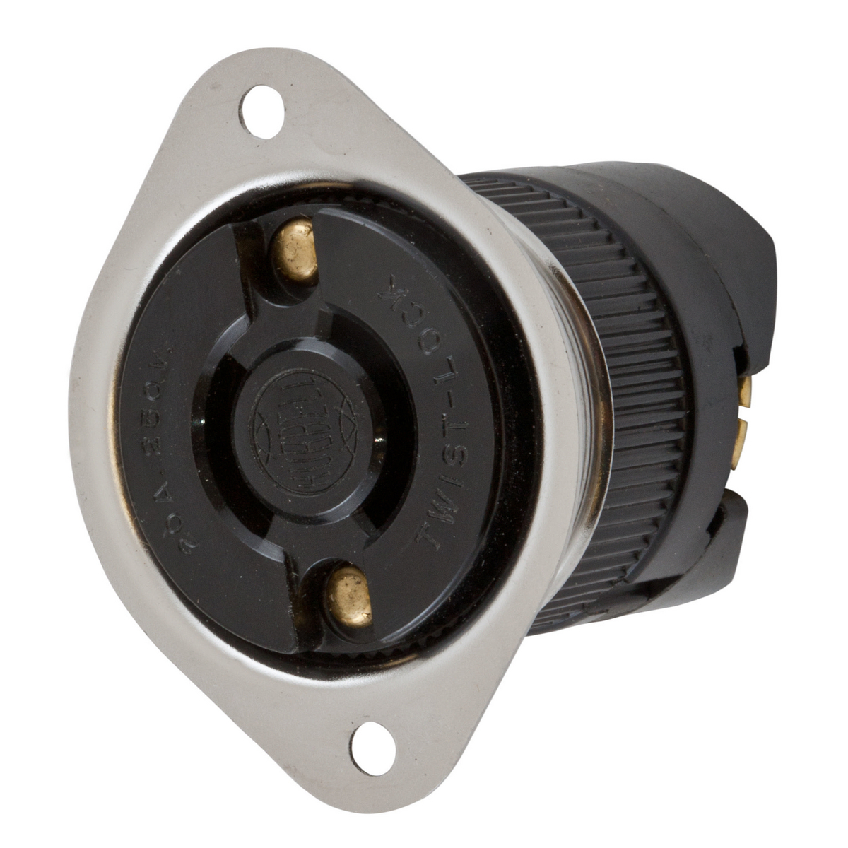 Product image for Receptacle flanged twist-lock 2-pole 2-wire exposed terminals NEMA L2-20R 20A 250V black