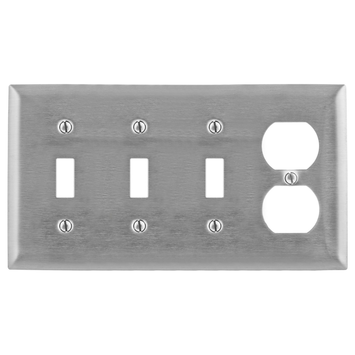 Product image for Wallplate 4-gang 3-toggle 1-duplex 304SS