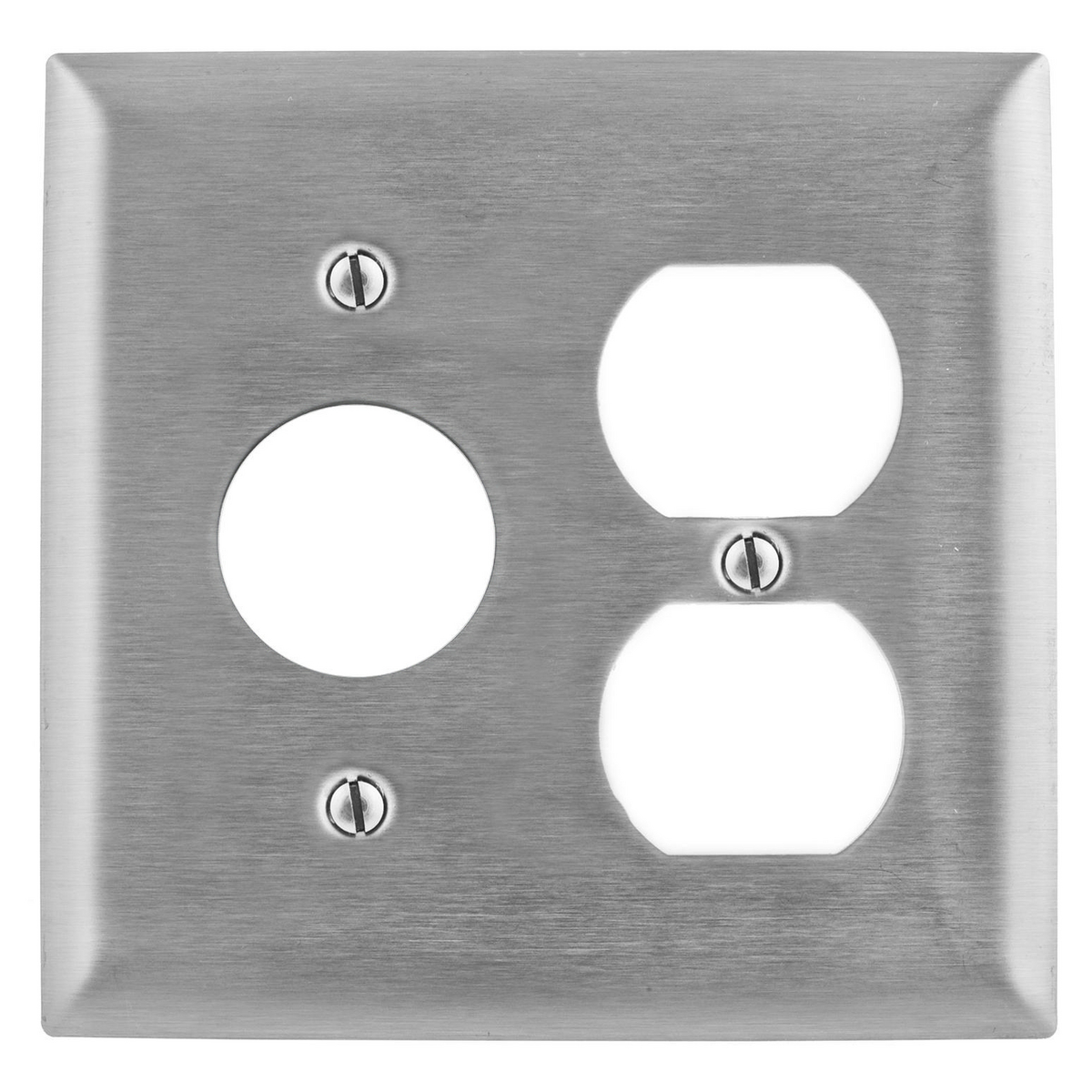 Product image for Wallplate 2-gang 1-receptacle 1-duplex 304SS 1.4" hole