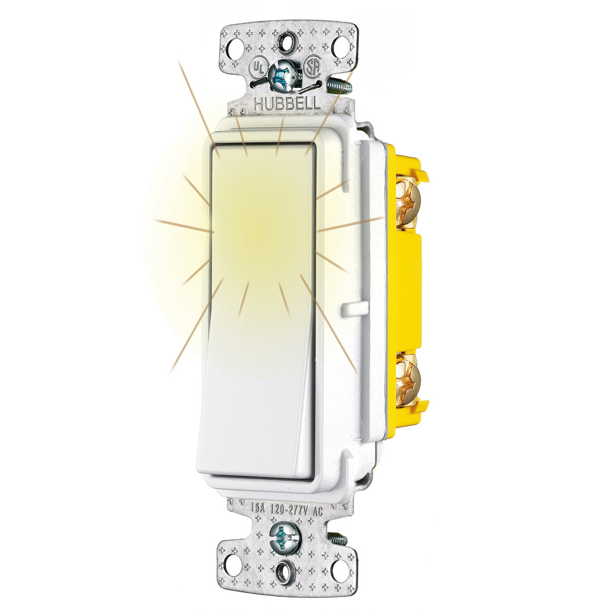 Product image for Switch rocker 1-pole push/back/side-wire pilot light 15A 120V white