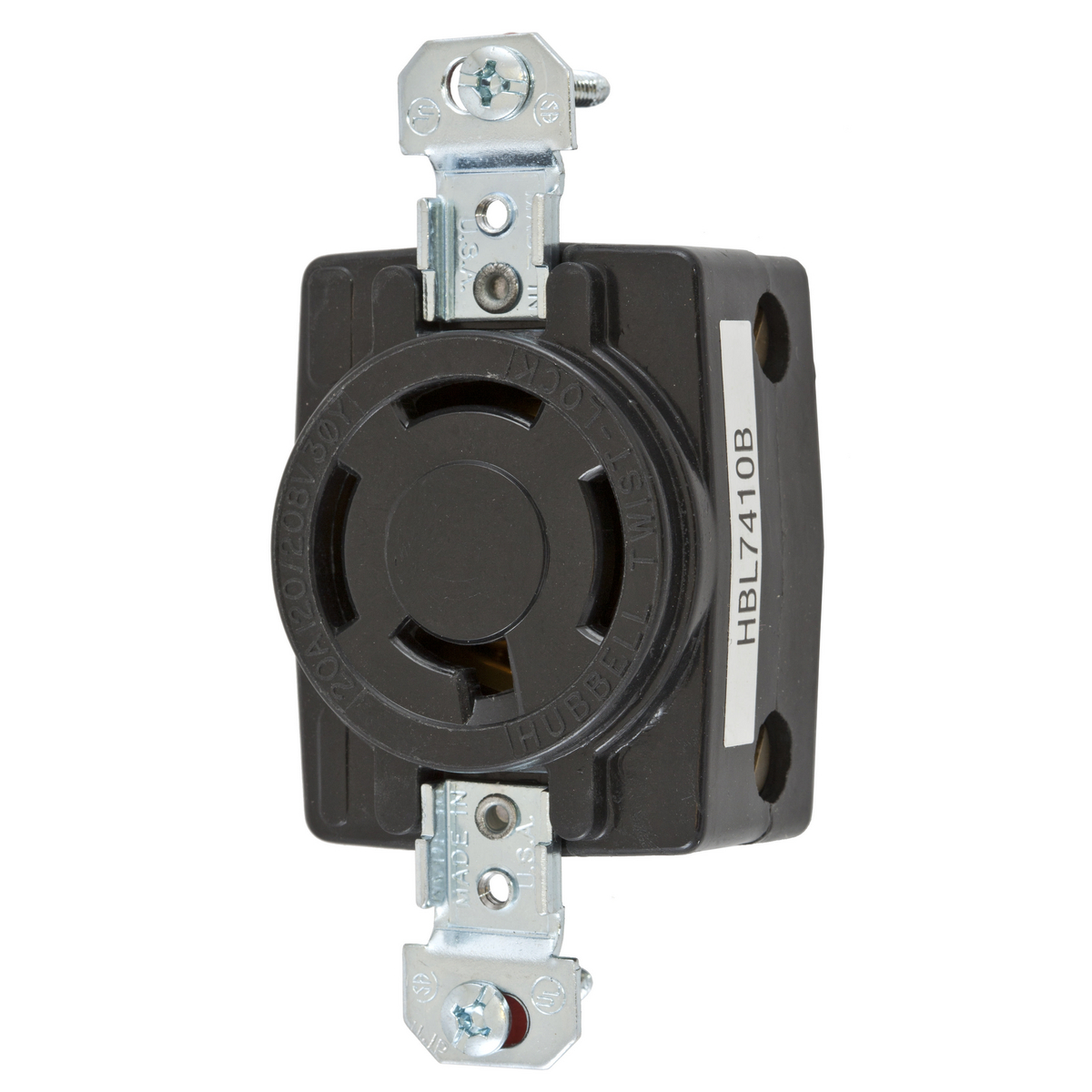 Product image for HUB HBL7410B RECEPT TL 20A 3PH Y 120V 208V SINGLE 1R FLUSH BLK UREA BACKWIRED NON-NEMA 4P4W