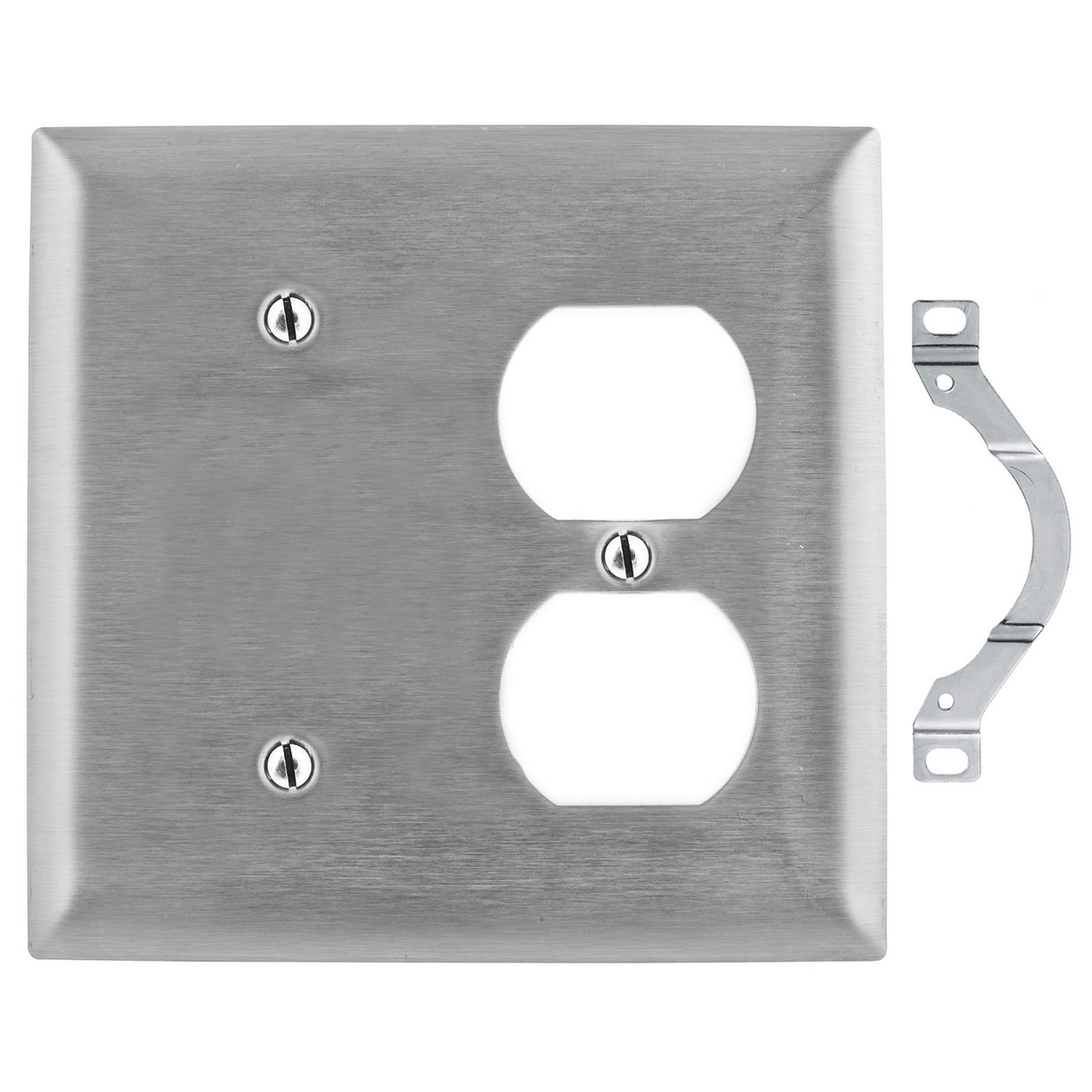 Product image for Wallplate combination 2-gang 1-blank 1-duplex strap mount 302/304SS