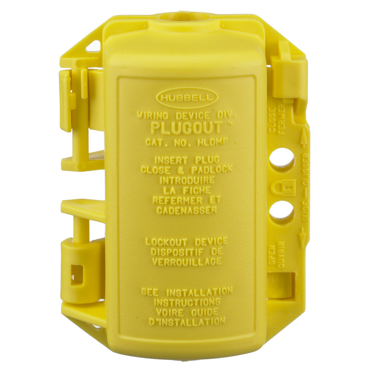 HUB HLDMP LOCKOUT FOR 15A MOLDED ON PLUG DEVICE YELLOW SMALL PLUG DIA .79"MIN 1.73"MAX