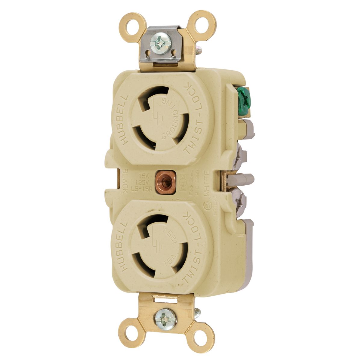 Product image for Receptacle duplex twist-lock NEMA L5-15R 15A 125V ivory