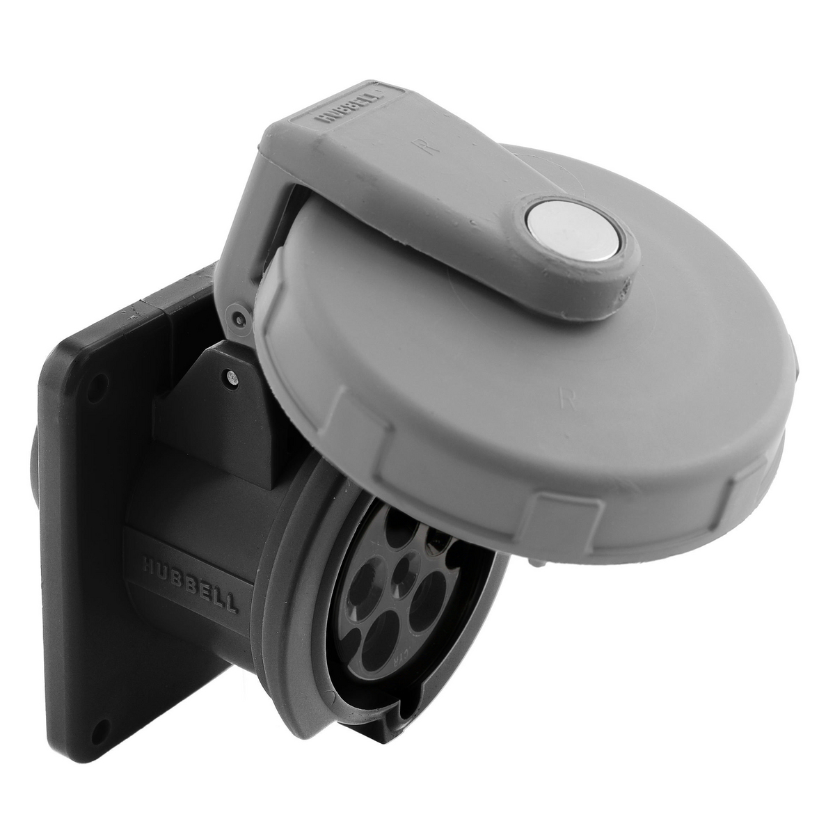 Product image for Heavy Duty Products, IEC Pin and Sleeve Devices, Industrial Grade, Female, Receptacle, 30A 3-Phase Wye 347/600V AC, 4-Pole 5-Wire Grounding, Terminal Screws, Black, Watertight