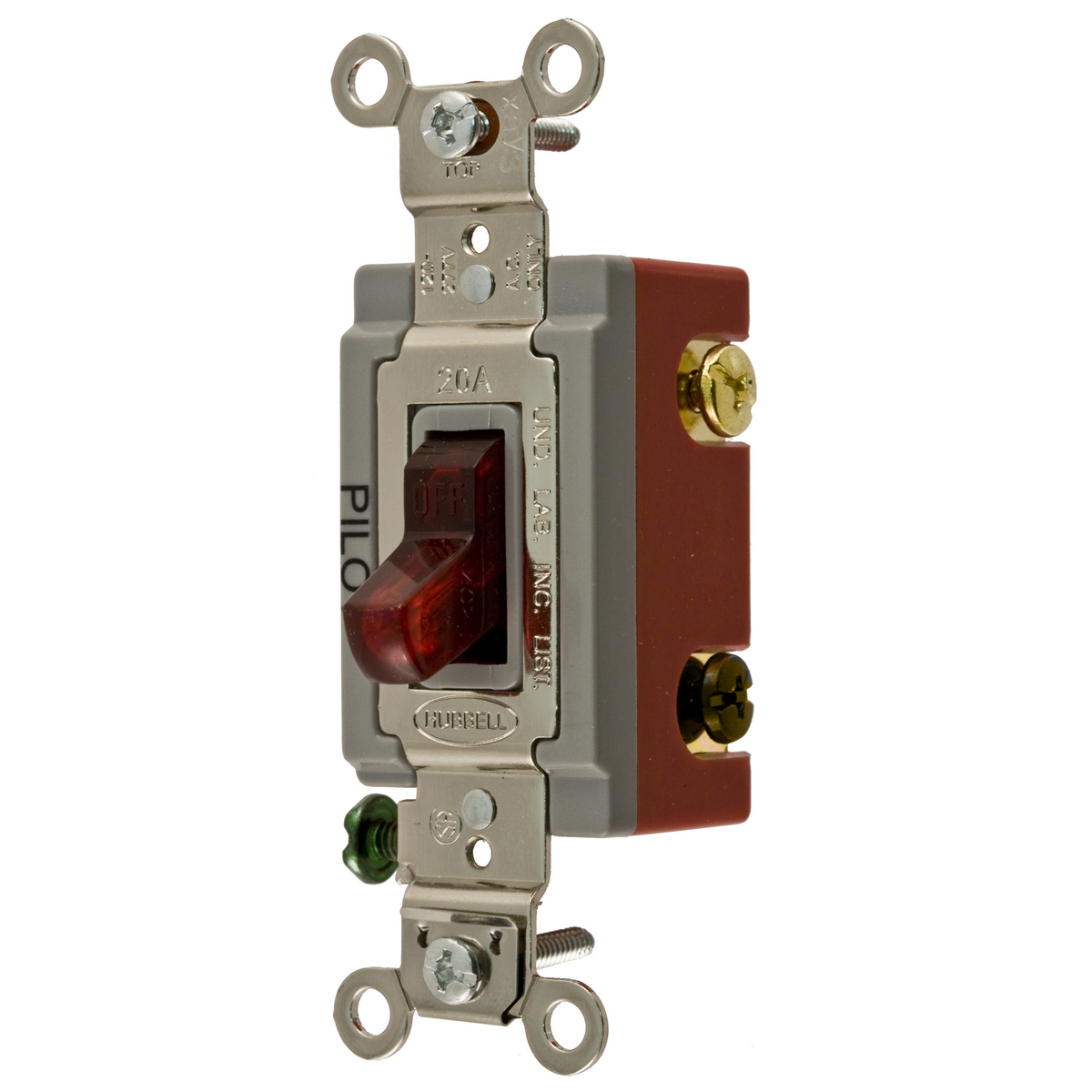 Product image for Switch toggle industrial grade pilot light 3-way 20A 120-277V red