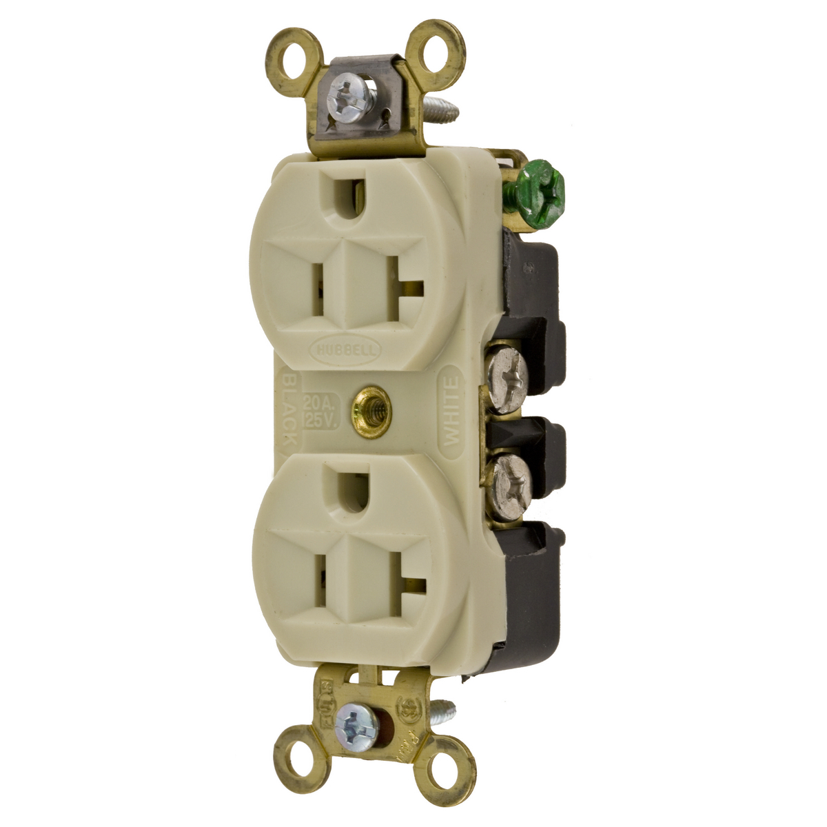 Product image for HUB HBL5352I RECEPTACLE 20A 125V SB IVORY DUPLEX INDUS GRADE 5-20R TSLOT