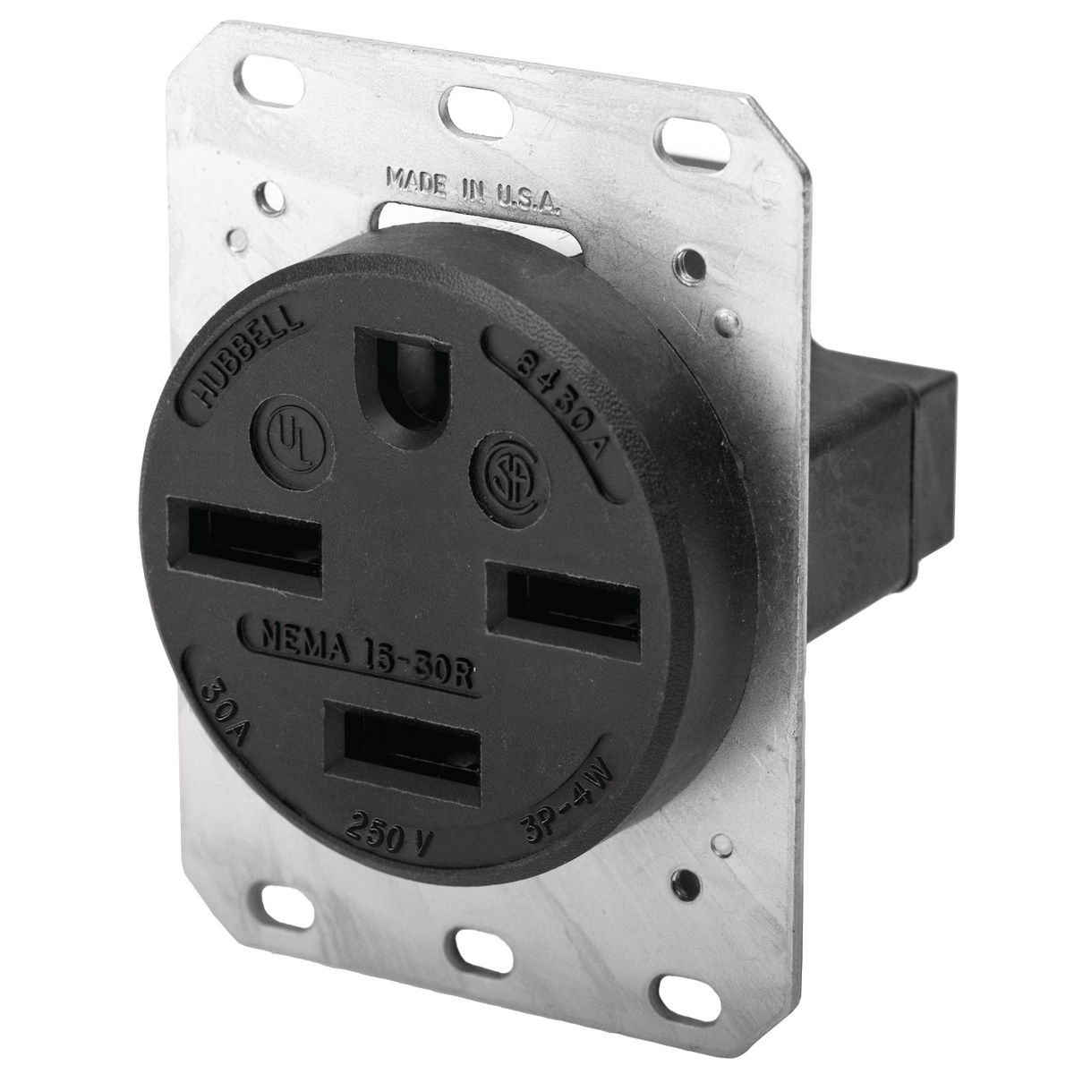 Product image for HUB HBL8430A RECEPT SB 30A 3PH 250V 250V SINGLE 1R BLK REINFORCED THERMOPLAST POLYESTER 3P4W