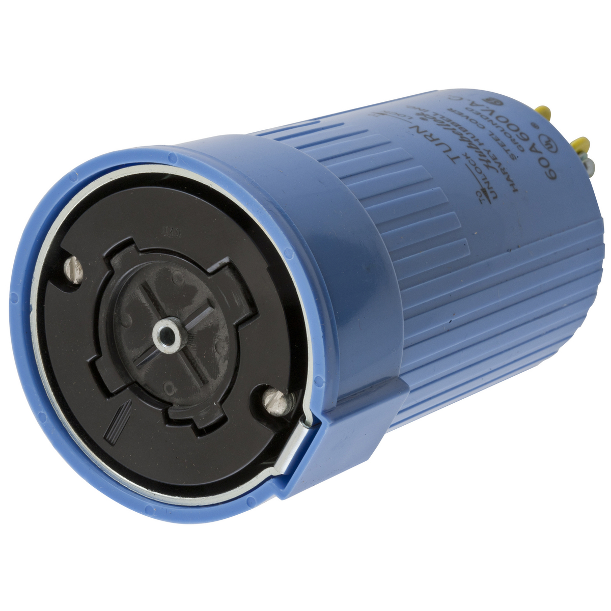 Product image for Locking Devices, Hubbellock, Industrial, Female Connector Body, 60A 600V AC, 4-Pole 5-Wire Grounding, Non NEMA, Screw Terminal, Blue