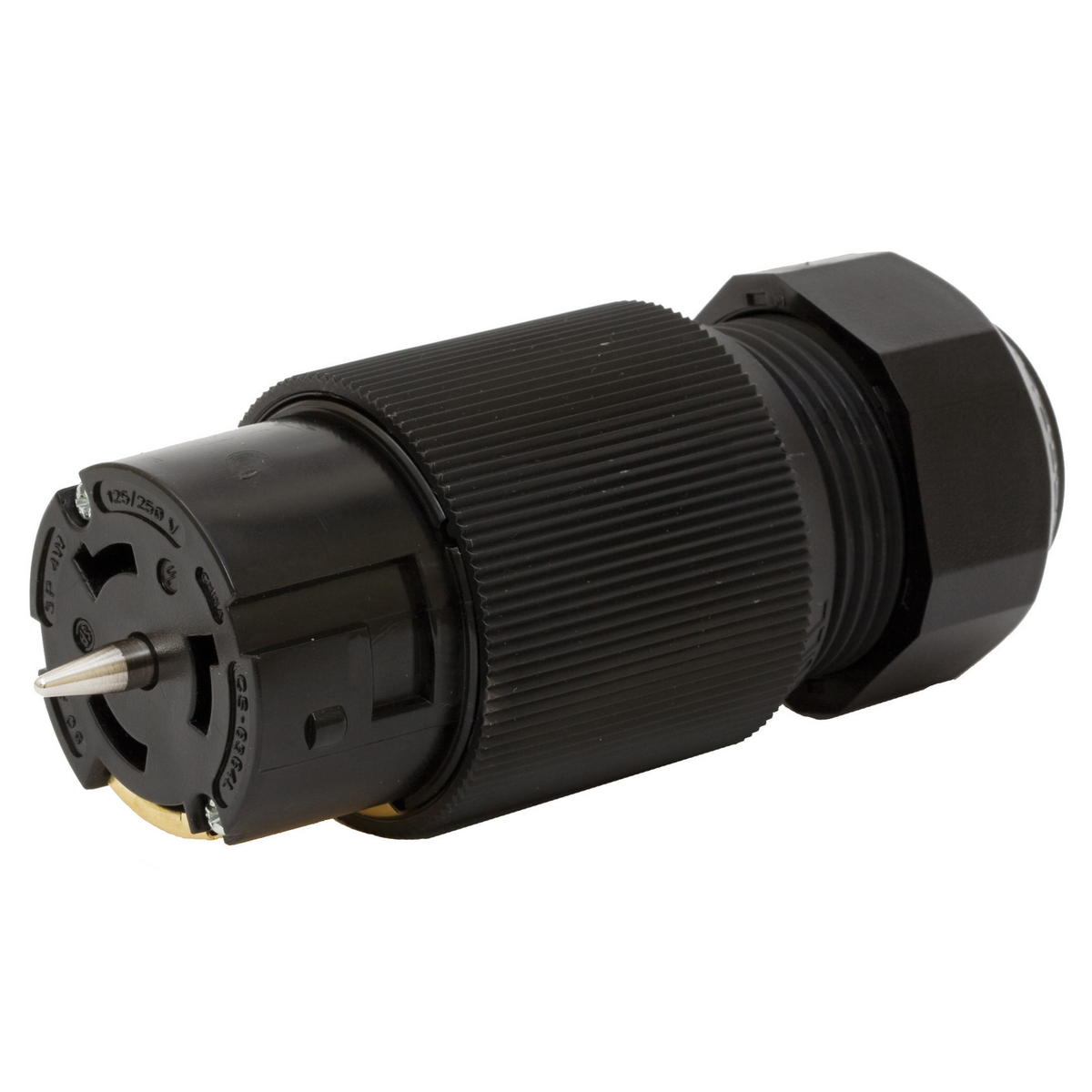 Product image for Locking Devices, Twist-Lock®, Economy, Female Connector Body, 50A125/250V, 3-Pole 4-Wire Grounding, Non-NEMA, Screw Terminal, Black